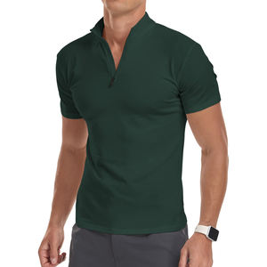 Chemise légère à col zippé pour homme, coupe classique, en mélange de coton, tricotée, à manches courtes, idéale pour l'été, la plage et les voyages - Product Image 1