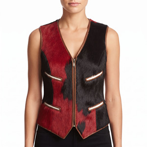 เสื้อกั๊กหนังวัวแท้สำหรับผู้หญิง แบบมีซิป คอวี แต่งขนวัว - Product Image 6