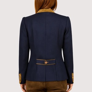 Navy Blue Mandarin Collar Shirt Jacket with Gold <b>Buttons</b> Slim Fit Regular Sleeve Winter Casual Wool Polyester Blend Embroidered - Product Image 4