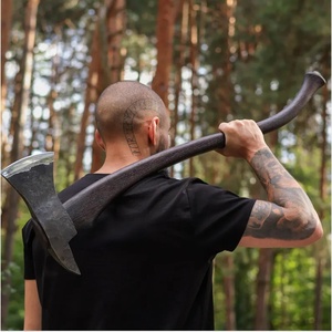 A&M ENTERPRISES Handmade Viking <b>Axe</b> with Rustic Two Tone Steel Head Long Curved <b>Wooden</b> Handle and Matching Leather Sheath Knives - Product Image 3