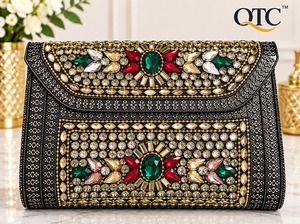 <b>Black</b> Gold Stone Beaded Chain Strap Durable Velvet Lining Fashion Clutch <b>Bag</b> <b>Rhinestone</b> Wedding Christmas Party Purse for Women - Product Image 3