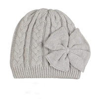 Bonnet en tricot mignon avec nœud pour adultes, unisexe, chaud pour l'hiver, couleur unie, fait main, en coton, 54-56CM, broderie 3D
