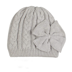 Lindo gorro tejido con lazo para niñas, gorro acrílico hecho a mano de Color sólido cálido para invierno, 54-56CM - Product Image 5