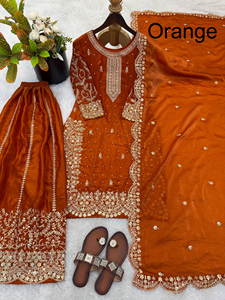Kurta/Kurti de Seda Fendy Cosida para Mujer, Bordado Indio, Tradicional, Étnico, Corte Ajustado, Sin Arrugas, Protección Solar, para Fiestas, Invierno - Product Image 3