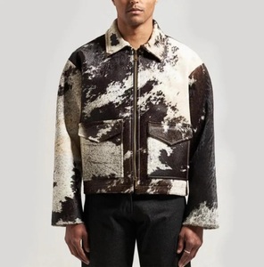 Blouson aviateur en cuir de vachette pour homme, design logo personnalisé, épais, chaud, vintage, en cuir véritable avec fourrure de vache. - Product Image 3