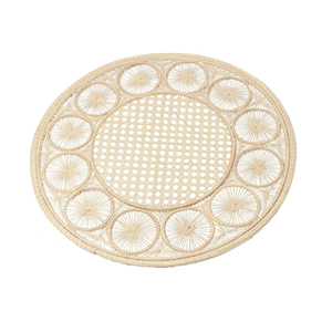 Salvamantel Redondo de Rafia Natural, Tejido a Mano, Estilo Boho, Decorativo, Rústico, para Mesa de Comedor - Product Image 1