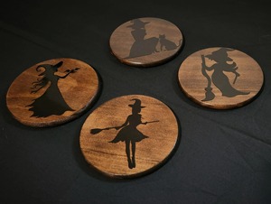 Modern <b>Witch</b> Theme Wooden Coasters Perfect For Drinks Stylish Table <b>Decor</b> And Halloween Party Accessories Wholesale From India - Product Image 3
