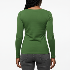 Women's Smart Casual Scoop Neck Long Sleeve Plain Top Fitted Stretch Cotton Fabric Custom <b>Label</b> OEM Wholesale Supplier - Product Image 2