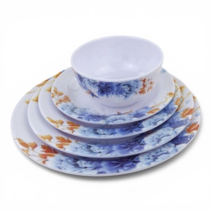 Ensemble de 4 assiettes plates en mélamine, motif floral bleu pigmenté, durables, compatibles lave-vaisselle/micro-ondes, non toxiques, qualité alimentaire - Product Image 2