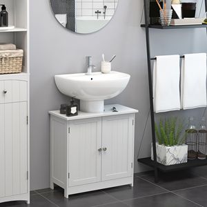 Mobile Bagno Moderno in Legno Massello/PVC con 2 Ante e Ripiano per Lavabo a Colonna Bianco - Qualità Alberghiera - Product Image 2