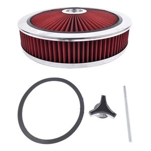 14\" X 3\" Aluminum Round Red Thru Air Cleaner Drop Base with Chrome Lid for Chevrolet SBC BBC Product Category Air Filters - Product Image 1
