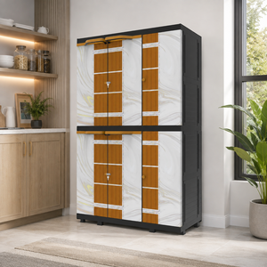 Naiba Mega <b>Portable</b> Plastic Cabinet/<b>Wardrobe</b> with Beige Wood Style Hinged Doors Suitable for Clothing & Bedroom Storage - Product Image 1