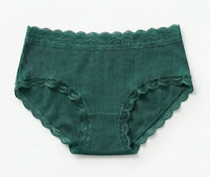 Ensemble soutien-gorge sans armatures et culotte hipster vert émeraude pour femme, en dentelle, sans couture, taille mi-haute, en coton tricoté et élasthanne - Product Image 3