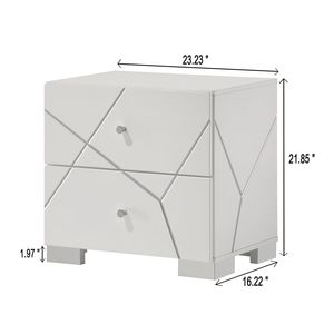 Mesita de Noche Contemporánea de Madera con Detalles Geométricos Audaces, Acabado Blanco Brillante, Dos Cajones - Product Image 4