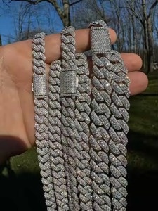 Trendy White <b>Gold</b> Unisex Luxury Cuban Link Chain VVS Studded Round Cut Diamond <b>Tester</b> Check Moissanite for Wedding - Product Image 2