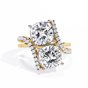 Anillo de Diamante Cultivado en Laboratorio con Corte Cojín, Oro Sólido de 14K/18K, Anillo Bypass Toi et Moi con Pavé, 4.25CTW DEF VVS, Certificado IGI, Anillo de Boda ODM - Product Image 2