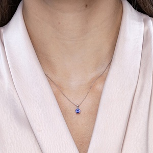 Custom Made Natural Precious Gemstone <b>Pendant</b> Necklace 14K Pure <b>Gold</b> Natural Tanzanite Classic Prong-Set Round Solitaire <b>Pendant</b> - Product Image 4