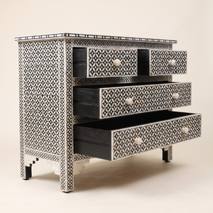Bone Inlay 4 Drawer <b>Chest</b> Geometric Floral Bone Inlay Table Top With Best Quality Bone Inlay Bedroom <b>Storage</b> <b>Chest</b> - Product Image 5