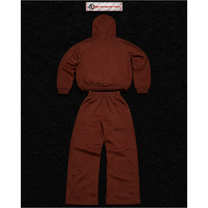 Ensemble de survêtement marron oversize pour homme, streetwear personnalisé, sweat-shirt à capuche et pantalon large à boutons-pression, vente en gros de vêtements de sport C - Product Image 6