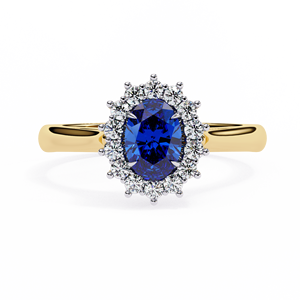 Anillo Ovalado de Moissanita Azul con Halo, Oro Blanco, Piedra Creada en Laboratorio, Joyería Nupcial, Regalo - Product Image 3