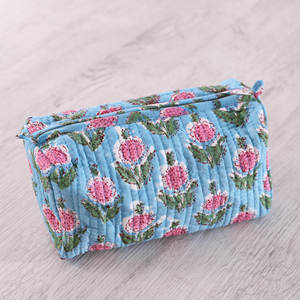 Trousse de Toilette de Voyage Matelassée en Coton, Motif Floral Fait Main, Sac de Lavage Utilitaire, Trousse de Maquillage Bohème à Fermeture Éclair, Étui Cosmétique, Cadeau - Product Image 3