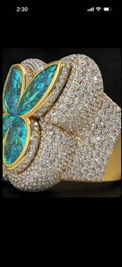 Blue Butterfly Moissanite <b>Cocktail</b> <b>Ring</b> 18K Solid <b>Gold</b> Marquise Cut Pave Jewelry for Women Party Gift - Product Image 3
