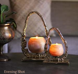 Glass votive holder has a golden finish on <b>top</b> and a metal gold frame is made of sturdy aluminium that wont rust - Product Image 3
