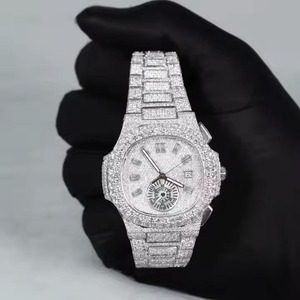 Montre de luxe en acier inoxydable incrustée de diamants, montre analogique à quartz pour femme, boîtier rond de 38 mm, fermoir en cristal saphir - Product Image 5