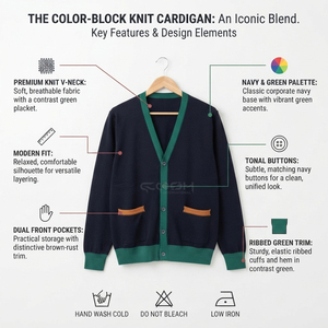Cosh International - Cárdigan de punto con cuello en V de acrílico para hermandades, con ribete verde en contraste y escudo bordado, cierre frontal con botones - Product Image 6
