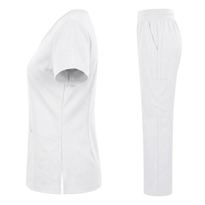 Ensemble d'uniformes médicaux blancs élastiques respirants à manches courtes (haut et pantalon) pour hôpitaux et cliniques – Prix abordable - Product Image 3