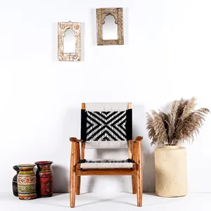 Silla Vintage de Madera con Reposabrazos, Respaldo y Asiento de Cuerda de Algodón Tejida a Mano, Mueble Rústico para Interiores, para Sala de Estar o Dormitorio - Product Image 3