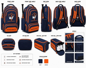 Mochila de Béisbol Warpro Industry de 30-40L con Múltiples Bolsillos Organizadores y Funda para Bate, Color Azul Marino y Naranja - Product Image 6