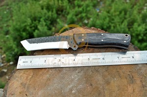 Cuchillo de Caza Hecho a Mano de Acero al Carbono, Hoja Fija, Cuchillo para Acampar al Aire Libre con Funda de Cuero, OEM Personalizado - Product Image 4