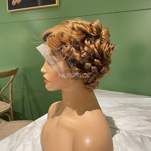 12a Grade Funmi – perruques Afro courtes à coupe Pixie, <span class=keywords><strong>cheveux</strong></span> humains, Rose, <span class=keywords><strong>bouclés</strong></span>, perruques à franges, fournisseurs - Product Image 1