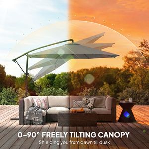 Ombrellone da Patio Grigio da 3 Metri con Copertura, Girevole a 360° con Manovella e Inclinazione, per Cortile, Raggio 2,7m - Product Image 5