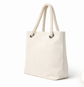 Grand sac fourre-tout en toile personnalisable avec logo OEM, sac de plage en toile robuste avec poignée en corde - Product Image 3