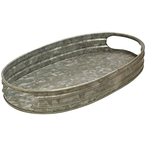 Juego de 3 bandejas ovaladas de metal galvanizado con asas de hierro, bandeja decorativa para el hogar, hotel, restaurante. - Product Image 4