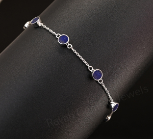 Pulsera minimalista de lapislázuli natural con cadena de plata 925, engaste redondo de 5 mm, chapado en rodio, para mujer, regalo, joyería. - Product Image 5