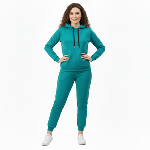 Ensemble de survêtement imprimé à capuche et cordon de serrage pour femme, pantalon de jogging à manches longues, séchage rapide, mélange de coton, tenue de sport et de détente pour l'hiver - Product Image 1