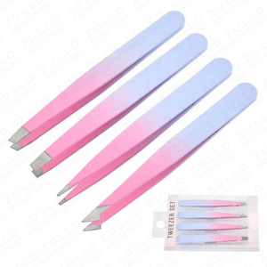 Juego de 4 Pinzas para Cejas de Acero Inoxidable con Punta Inclinada, Recubrimiento Degradado Rosa y Morado, Herramientas de Belleza de Precisión OEM - Product Image 5
