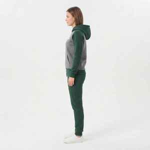 Conjunto Deportivo de 2 Piezas para Mujer, Sudadera con Capucha, Color Verde Grisáceo Sólido, Ropa Deportiva Informal, Corte Regular, Material de Algodón - Product Image 4