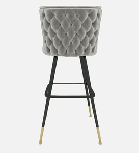 Elegante Silla de Bar Comercial con Respaldo de Terciopelo, Gris, Moderna y Lujosa, Taburete de Altura de Barra, Tapicería de Cuero PU, Estructura Metálica Ajustable - Product Image 3