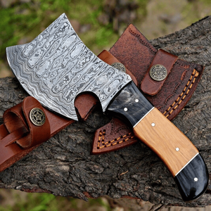 Mini cuchillo de carnicero de acero de Damasco hecho a mano, con funda de cuero, cuchillo profesional para carne de Damasco con mango de madera. - Product Image 1