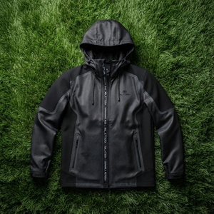 <b>Men</b> Black Gray Hooded Windbreaker <b>Jacket</b> Textured Panel Full Zip Outdoor Sports <b>Running</b> <b>Jacket</b> with Pockets - Product Image 6