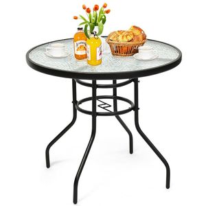 Tavolo da Patio Rotondo da 32 Pollici con Piano in Vetro Temperato, Struttura in Acciaio e Foro per Ombrellone - Product Image 4