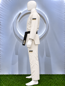 2026 Judo Uniform White 100% Cotton Adult Unisex Durable Martial Arts Gi with <b>Black</b> <b>Belt</b> and Logo on Sleeve - Product Image 3