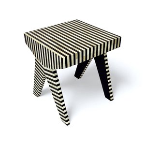 Striped Wood Side Table With Geometric Legs Contemporary Wardrobe <b>Black</b> And White Pattern Home Decor Furniture - Product Image 2