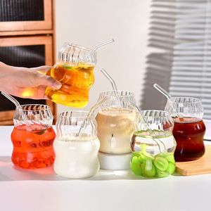 19 Ounce Striped Cloud Glass Straw <b>Cup</b> <b>Set</b> 6 Pcs Office Drinkware for Coffee Tea Juice Water Cold Drinks - Product Image 3