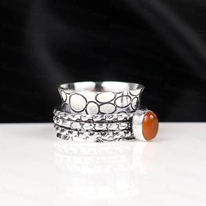 Vintage 925 Sterling Silver Plated Carnelian <b>Spinner</b> <b>Ring</b> for <b>Anxiety</b> Relief Boho Oval Red Agate Meditation Handmade Textured - Product Image 3