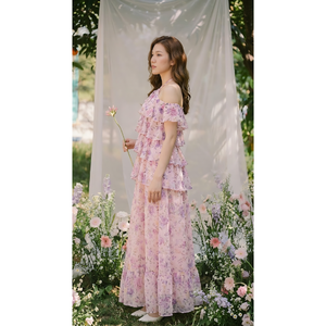 Vestido Maxi de Verano para Mujer, de Alta Calidad, Estilo Vintage, con Volantes en Capas, Estampado Floral, Elegante, sin Tirantes, Tejido, para Fiesta o Playa - Product Image 4